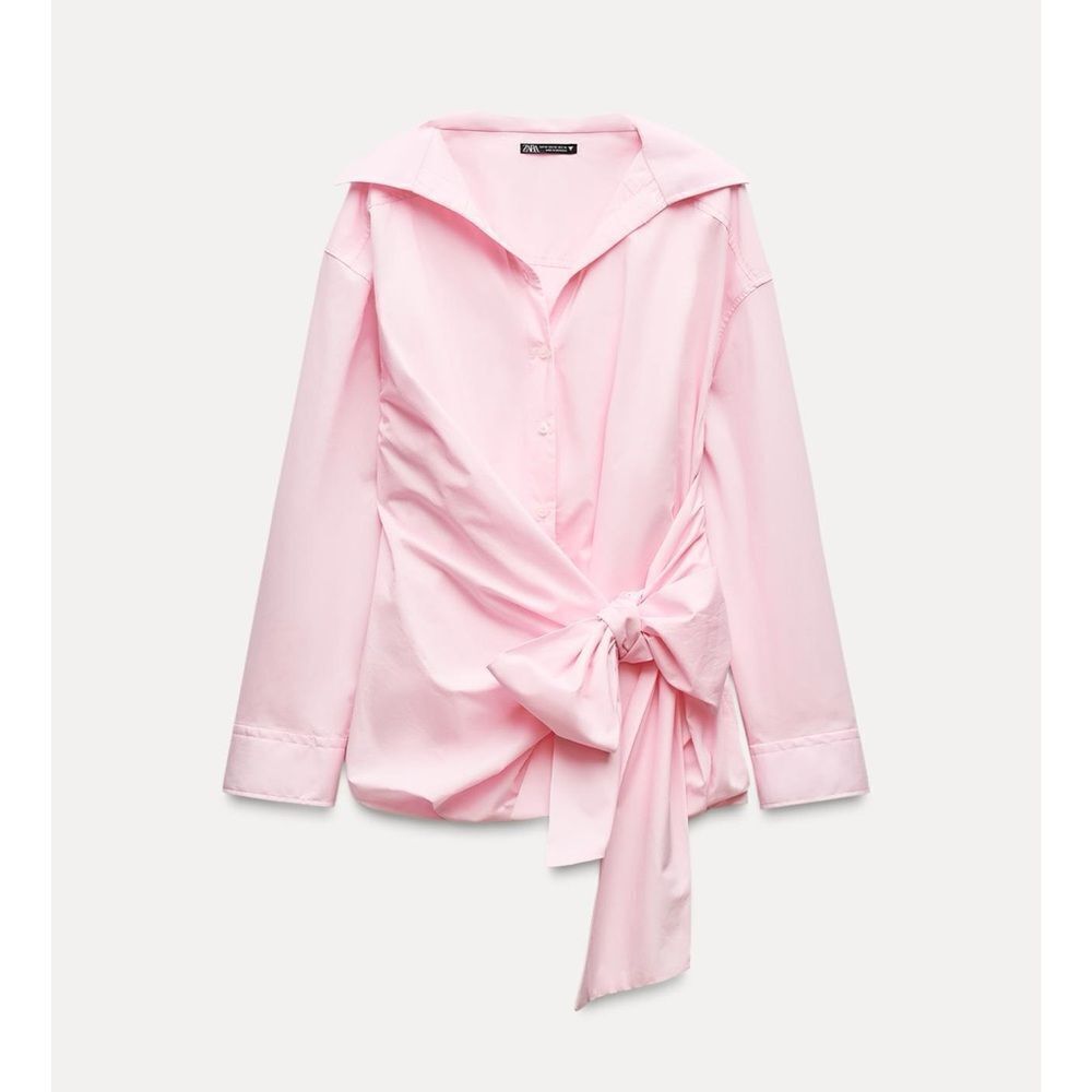 Zara 100% cotton oversized poplin bow shirt